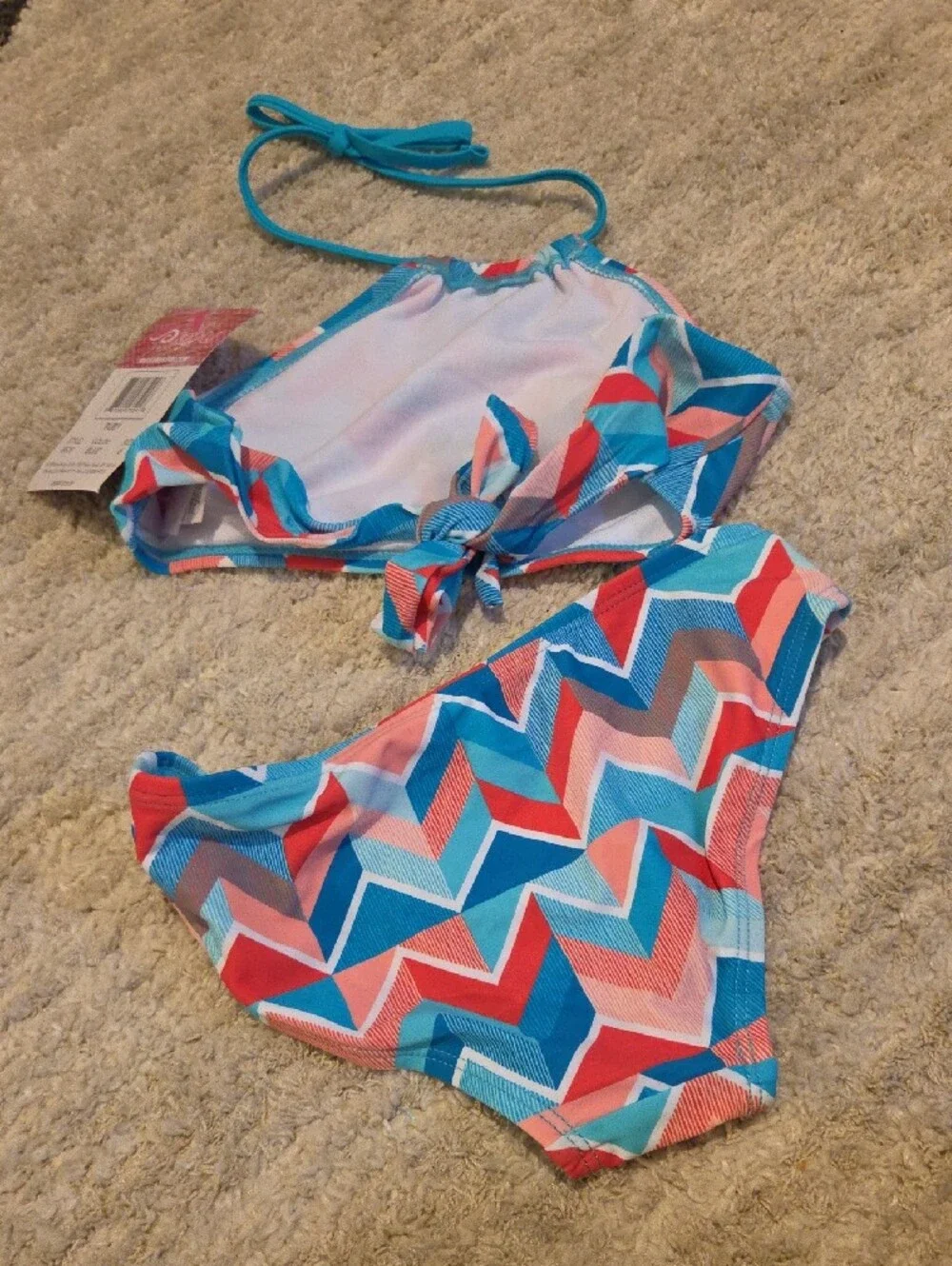 Kanu Surf Girls Chevron Two-Piece Bikini in Teal, Coral, Blue and White